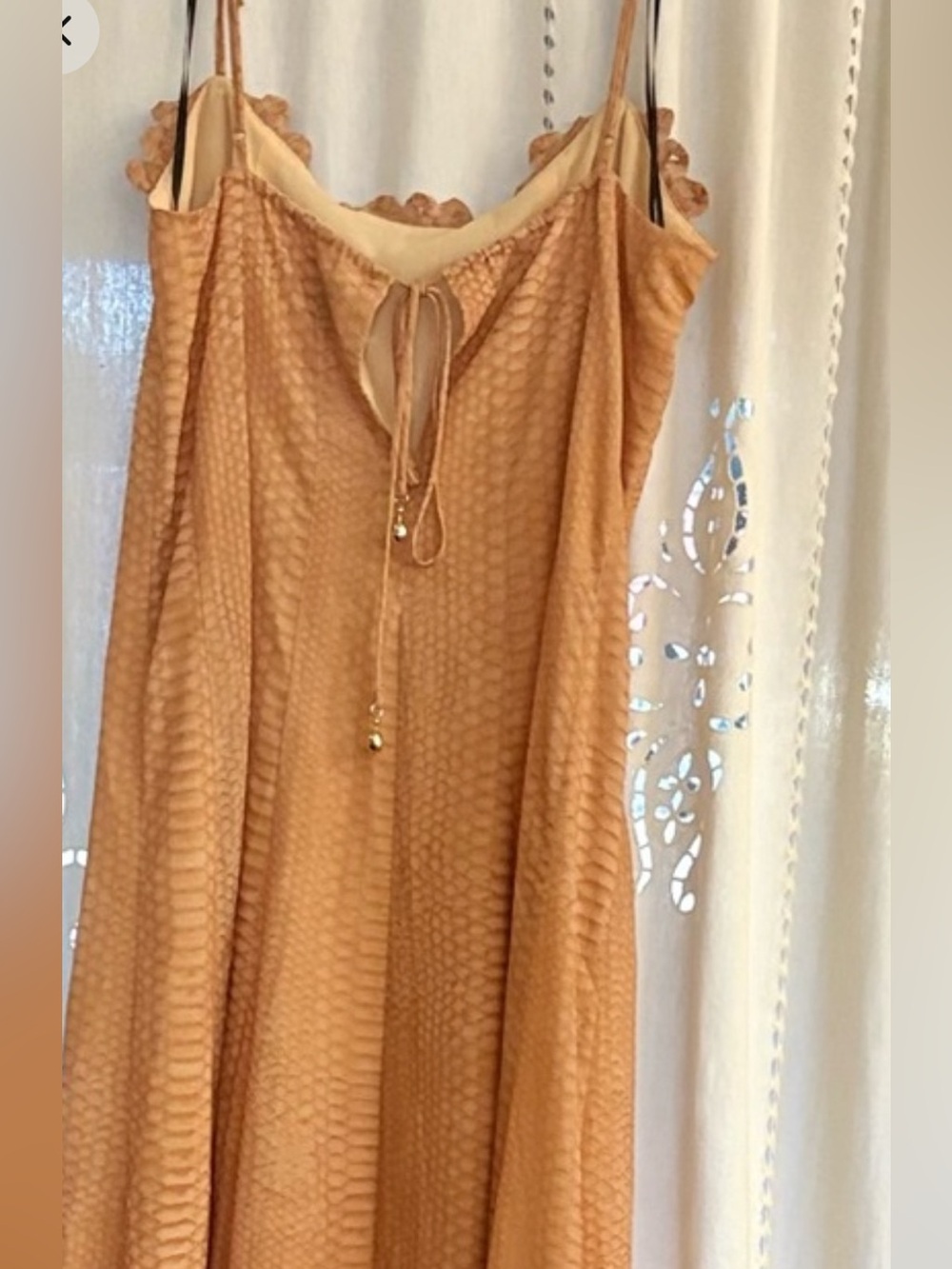H&M Tan/Pale Orange Lined Maxi Dress Spaghetti Straps & Keyhole Back